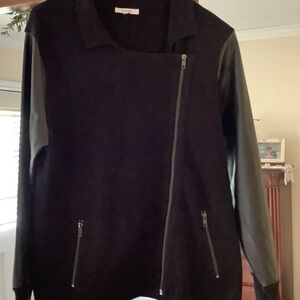 Leith Black faux leather sleeve sweater